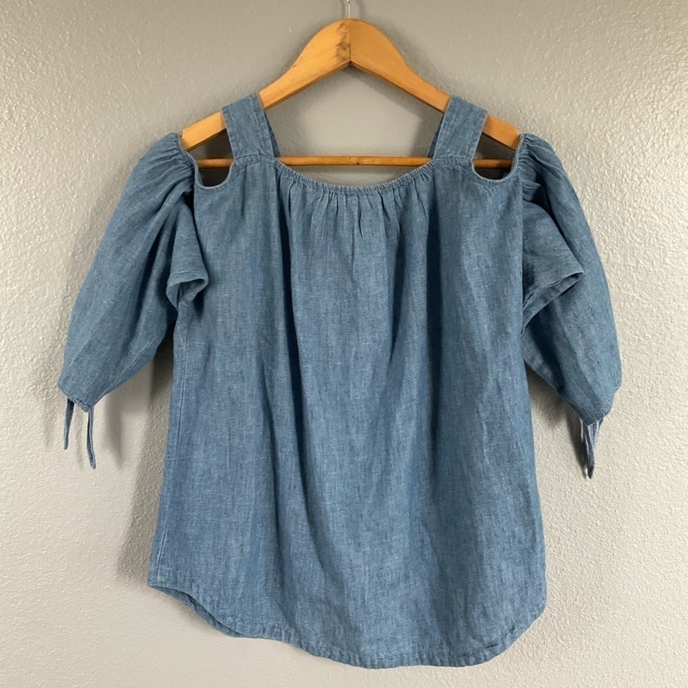Madewell Cold Shoulder Linen Chambray Top size XS light weight T167 - Picture 6 of 7
